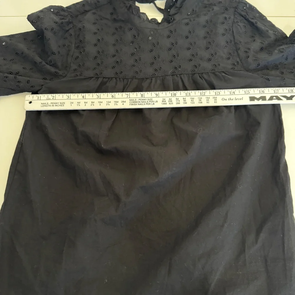 Madewell‎ Top Black Eyelet Ruffle Neck Long Sleeve Peasant Boho Full Coverage XS